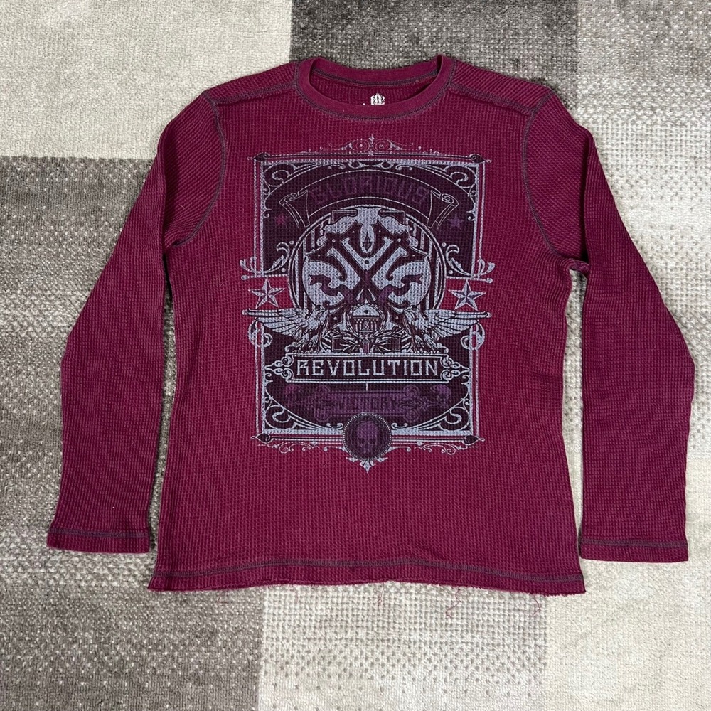 Y2K‎ Helix Mens Graphic Thermal Long Sleeve Shirt Burgundy XL Skull Wings